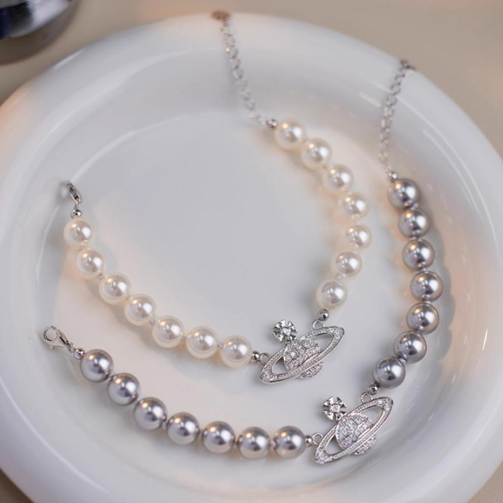 Shijia Perla Imperatrice Vedova Occidentale Bracciale Pianeta Saturno Full Diamond Choker Vivian Gioielli per Mano di Temperamento Lusso Leggero