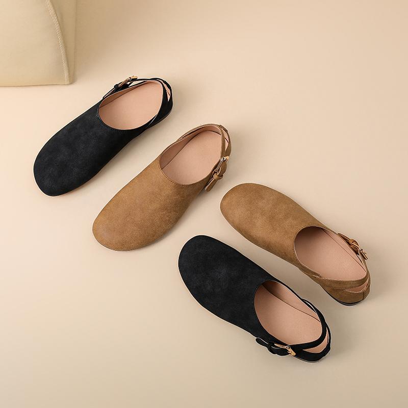 Krazing Pot Cow Suede Nubuck Summer Size 46 Size 45 Leisure Shoes Women Round Toe European Design Flats