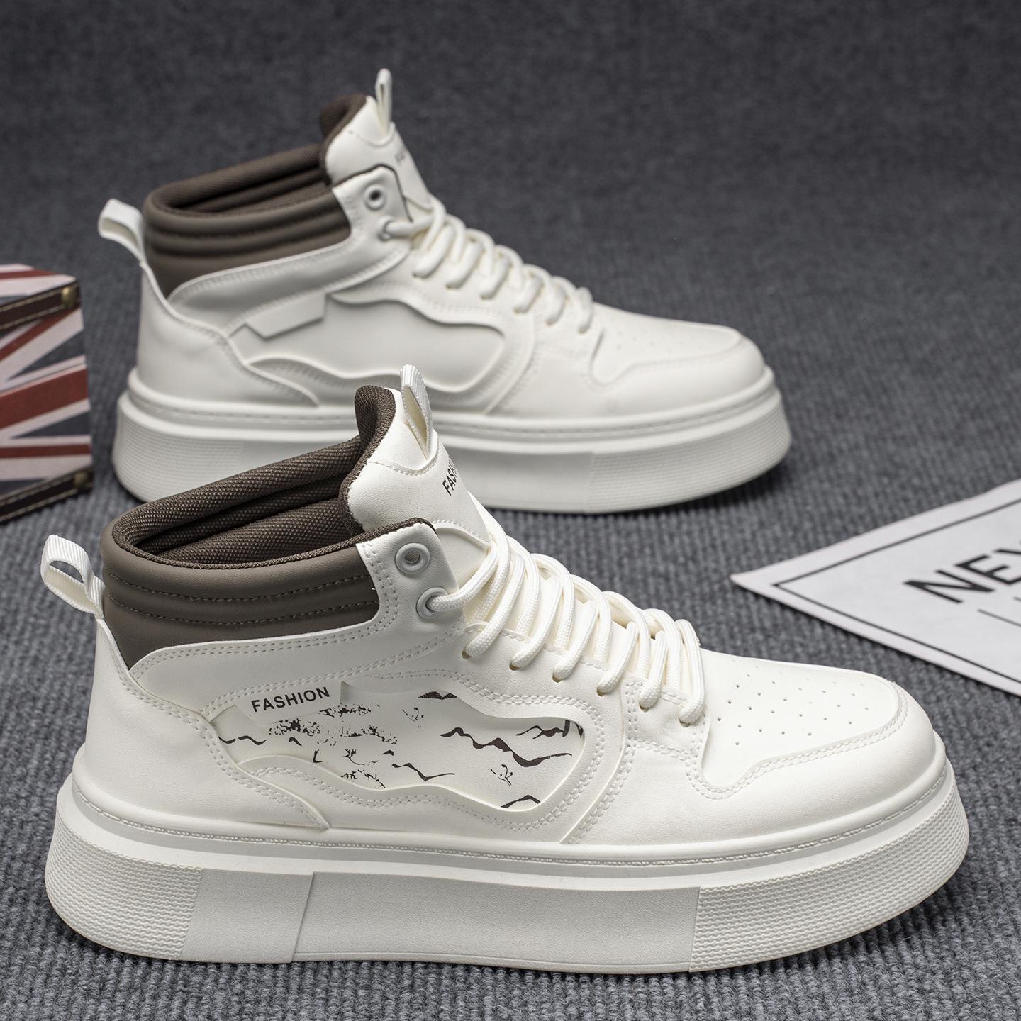 

Autumn Men s White High-Top Sneakers - Trendy, Versatile, Thick-Soled Skate Shoes 42