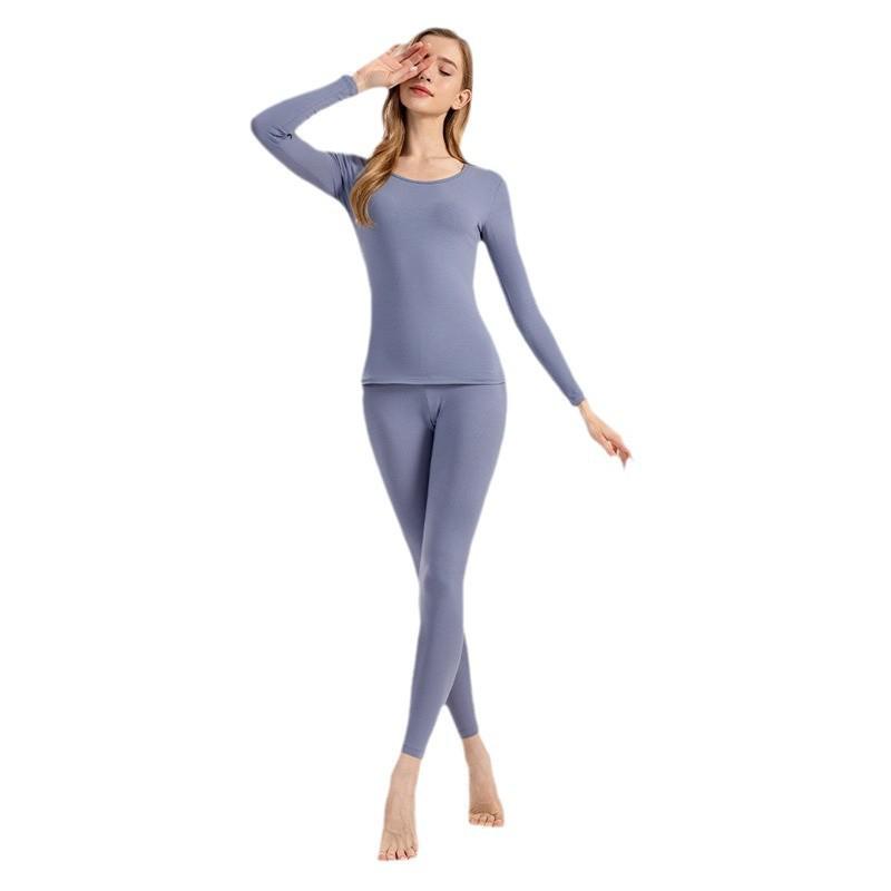 Ensemble d'automne pour femmes en pur coton uni: Couche de base, Pull, Pantalon, Sous-vêtements chauds fins pour filles