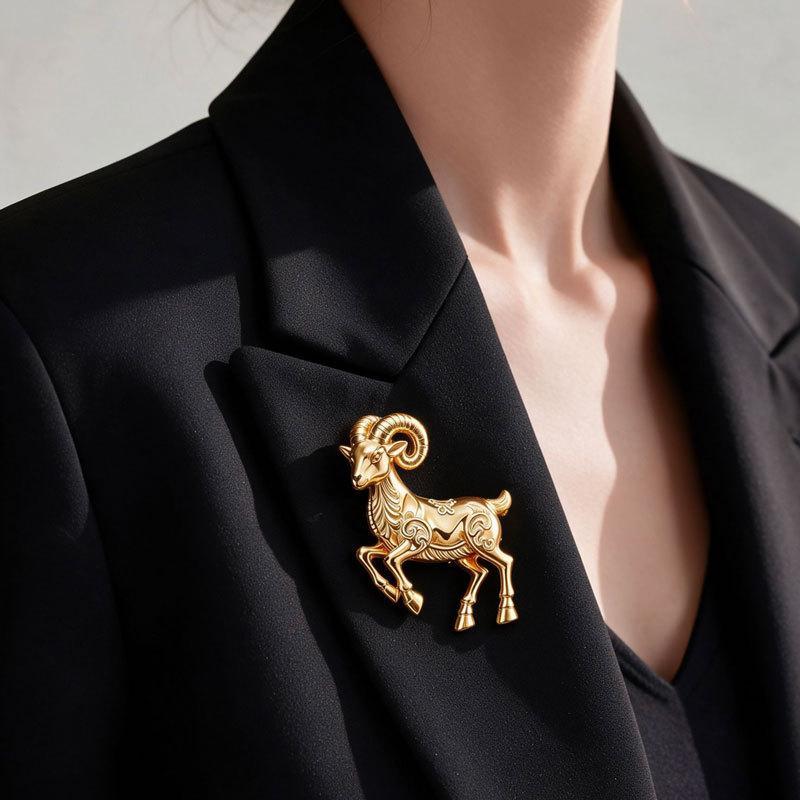 Exquisite Goat Brooches Pins For Women Unisex Vintage Relief Design Goat New Year Party Office Animal Brooch Pin Gifts