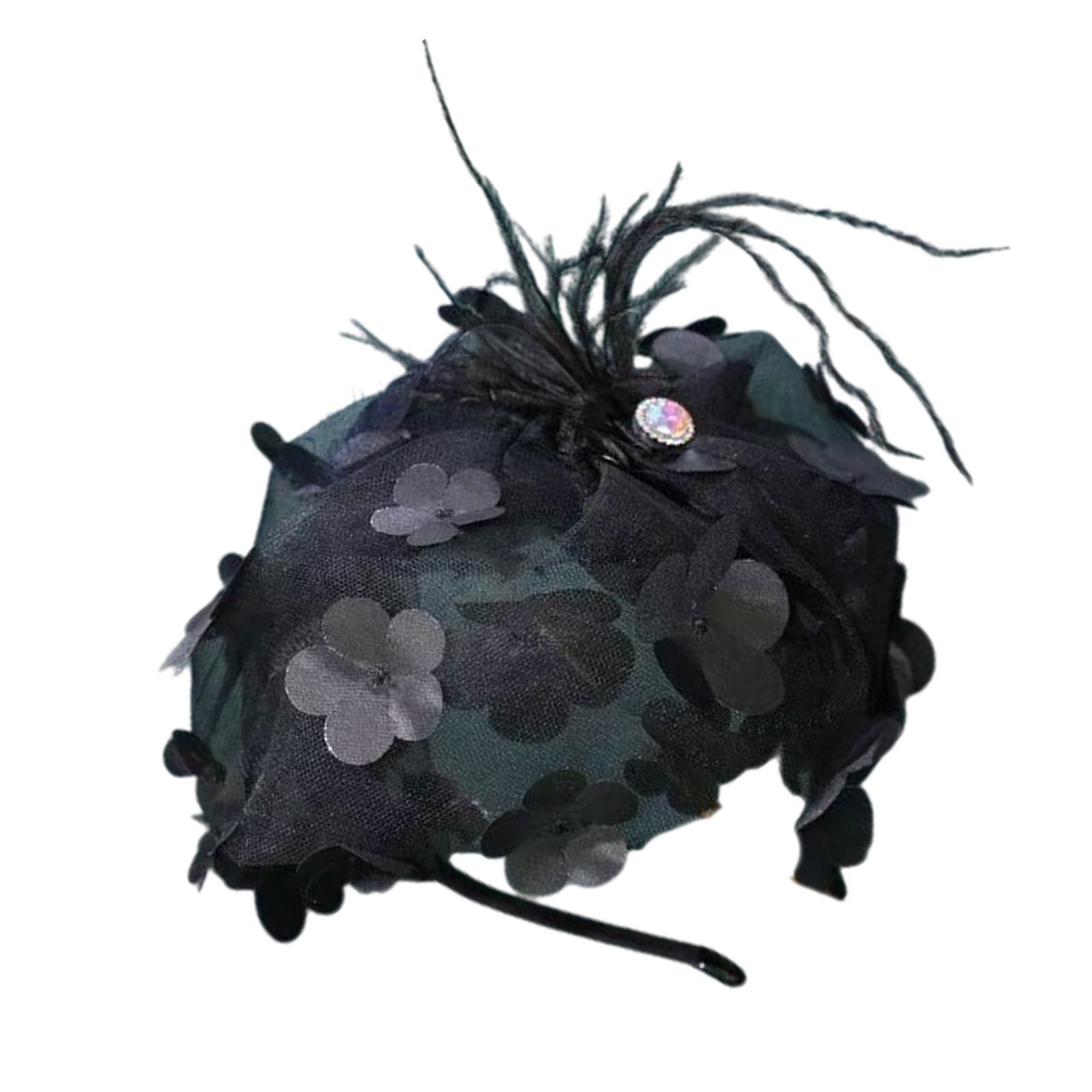 

Ободок-шляпка для женщин с пером, цветком, аксессуар для волос, головной убор, украшение для волос, головной убор для вечеринки A