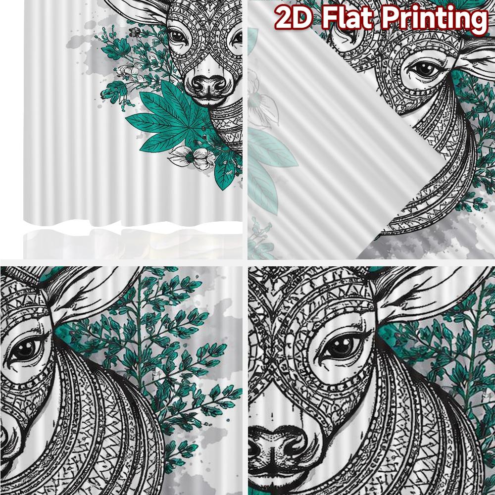 2D FLAT PRINTING 2pcs Curtains (Without Rod) Deer with Floral Antlers Modern Fashionable Curtains 100% Polyester Curtains