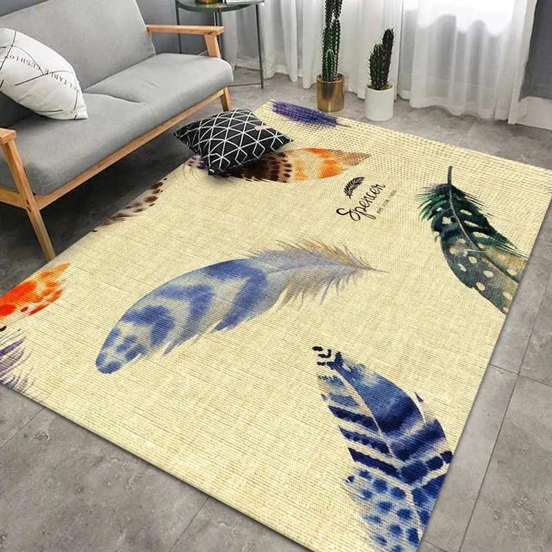 Geometric Feather Carpet for Living Room Modern Art Style Household Table Sofa Bedroom Bedside Area Rug Soft Bedroom Floor Mat