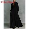 Polyester Long Sleeve Dress With Pleated Aline Silhouette For Elegant Winter Fashion
