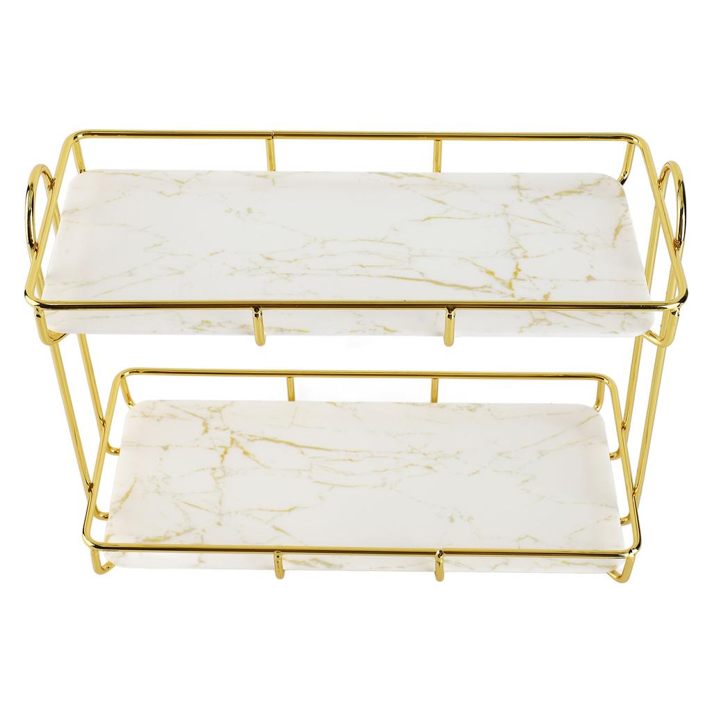 Bathroom Storage Rack Gold White 2 Tier Makeup Shelf Humanized Structure Anti Slip Counter Organizer