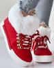 Women's Boots Christmas Fashion Lace Up Fuzzy Detail Lined Ankle Boots Casual Daily Round Toe Flat Boots