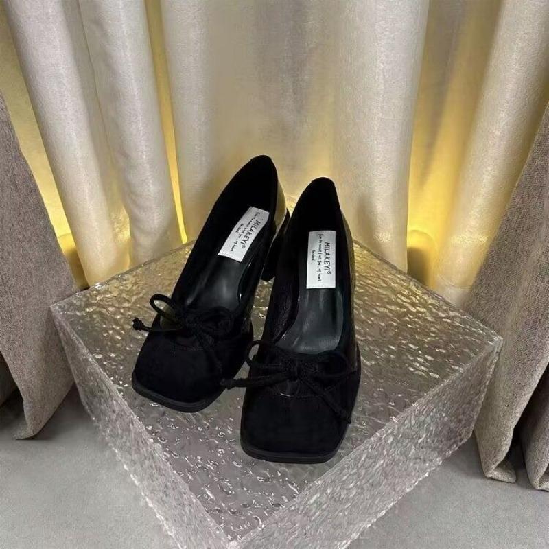 Women's Shoes Red Square Toe Ladies Pumps Block Heel with Bow Shoe Elegant Dress On Sale Quick Delivery Comfortable Spring Y2k