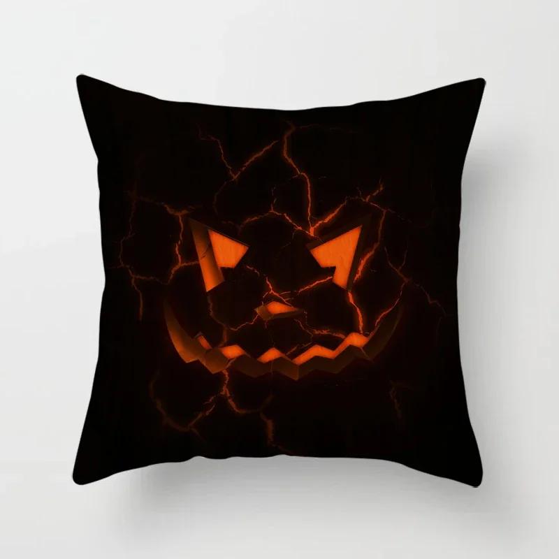 Halloween Horror Pumpkin Bat Print Pattern Cushion Cover Home Living Room Sofa Decoration Polyester Zipper Pillow