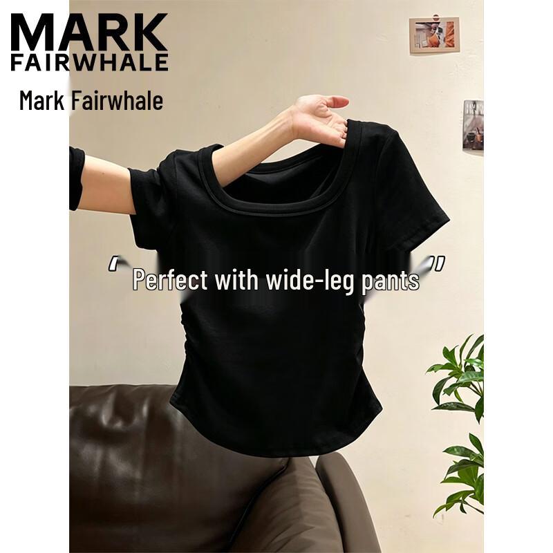 MARK FAIRWHALE Women s Square Neck Side Pleat Cropped T-Shirt L