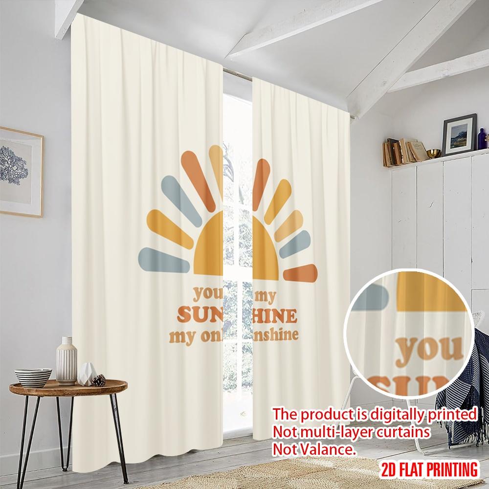2pcs 2D flat printing Party Window Curtains Sunshine My Only Sunshine 100% Polyester Without Electricity Festive Wall Decor for