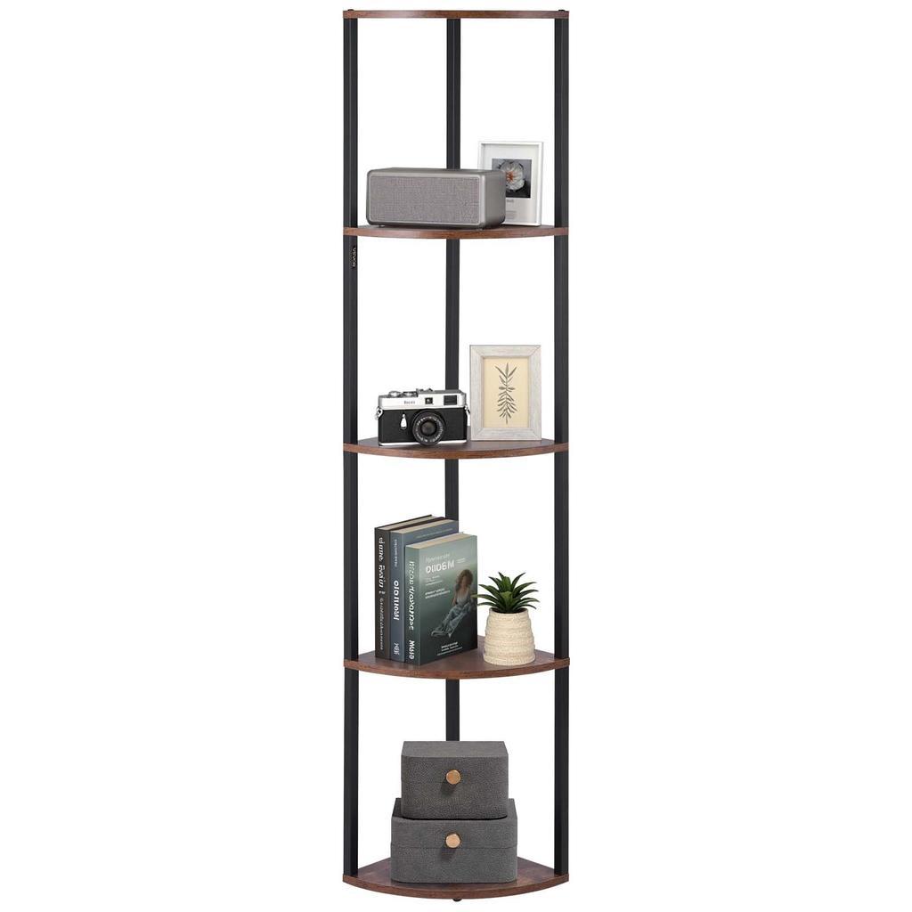 VEVOR 5 Tier Corner Shelf, Tall Corner Stand with LED Light, Wall Shelves Tower Storage Organizer with Metal Frame & Wooden Shelves