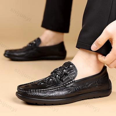 Fashion Men's Shoes Genuine Leather Luxury Crocodile Pattern Business Casual Shoes Men Loafers Mocassins Men's Dress Shoes High-quality