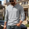 Men's Casual Henley Neck Long Sleeve T-Shirt Soft Comfy Button-Down Solid Color Basic Tee Top