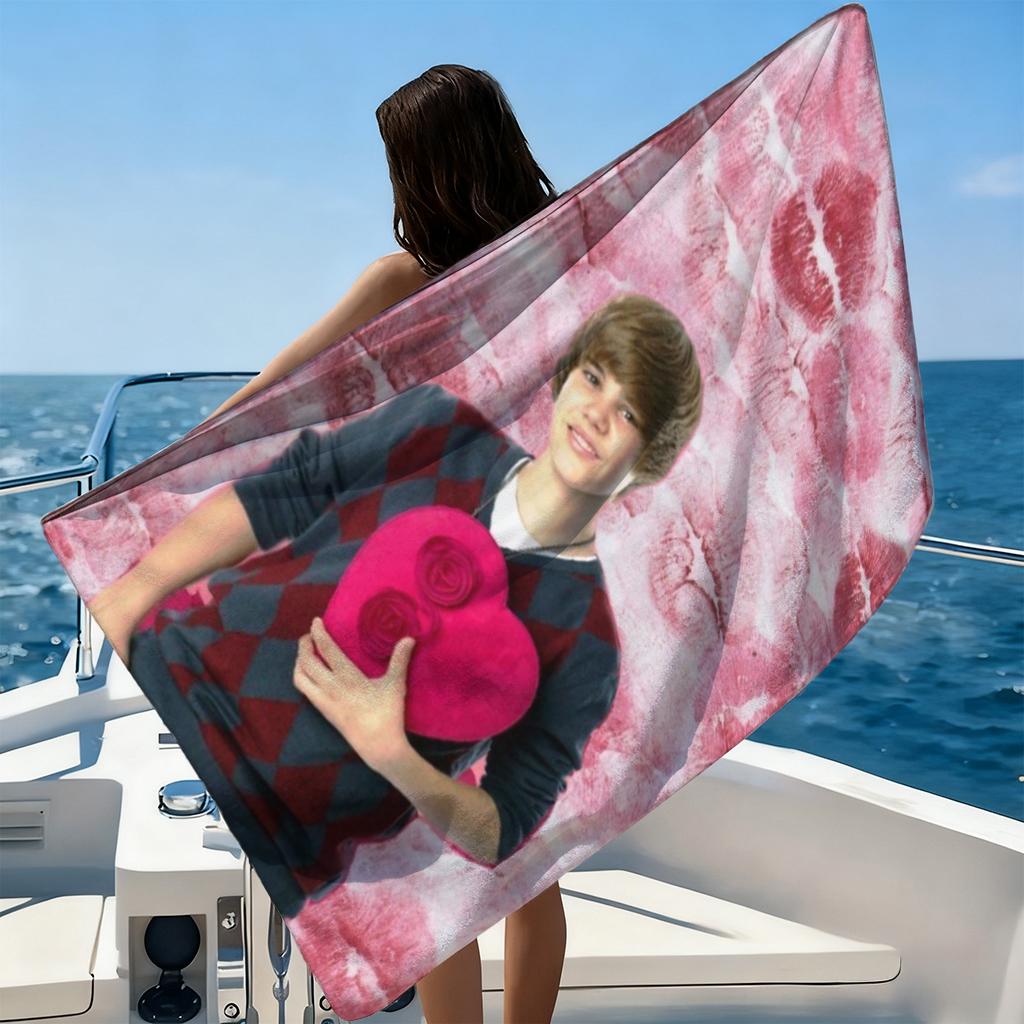 Ka Chen Muda White 1Pc J-Justin B-Bieber Beach Towel Lip Print Design Super Absorbent Suitable For Beach Vacation Pool Summer Gift For Friends