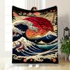 Vivid Japanese-inspired Design with Waves, a Red Sun, and Cherry Blossoms. for All Seasons Blanket Lunch Break Throw Gift