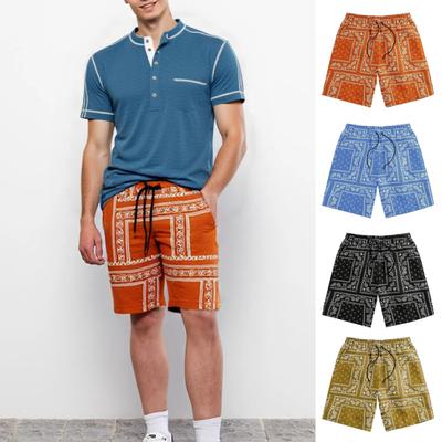 Men Shorts Drawstring Waist Casual Printed Regular Style Shorts with Pockets Wide Leg Outdoor Shorts