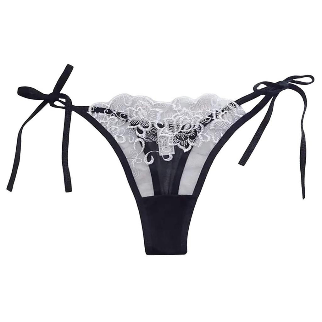 ONE LIMITATION Floral Embroidered Sexy Underwear for PT006 Size T-Back Panties, Women, (White, 4)