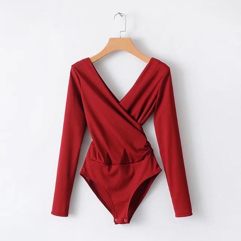 Moda damska V Neck z długim rękawem Body Cross z przodu