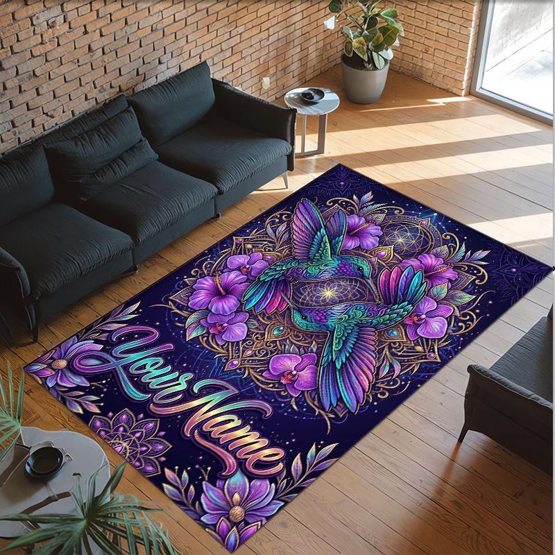 Birds Theme Crystal Velvet Floor Rug Personalized Custom Name Text Warm Carpet Home Decoration