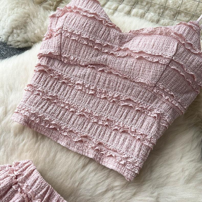 Summer Women's Camisole Top Short Hem Half-body Skirt Suit