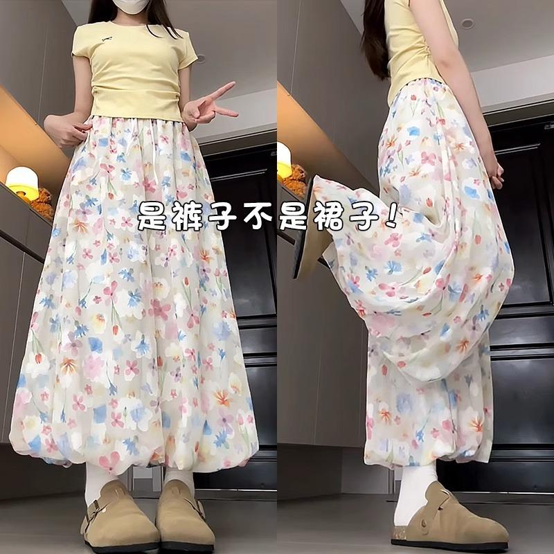 Color bud wide leg pants women's summer thin new high waist drape small straight casual ice silk culottes