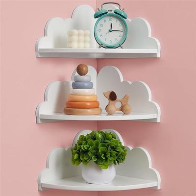 Floating Shelves, 3-Piece White Corner Shelf Set, Cute Wooden Wall-Mounted Shelves, Cloud Tray Shelf