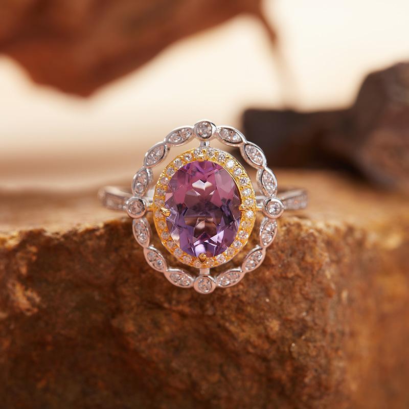 

S925 Sterling Silver Natural Color Treasure Topaz Purple Citrine Ring Female Xiaohongshu Index Finger Ring