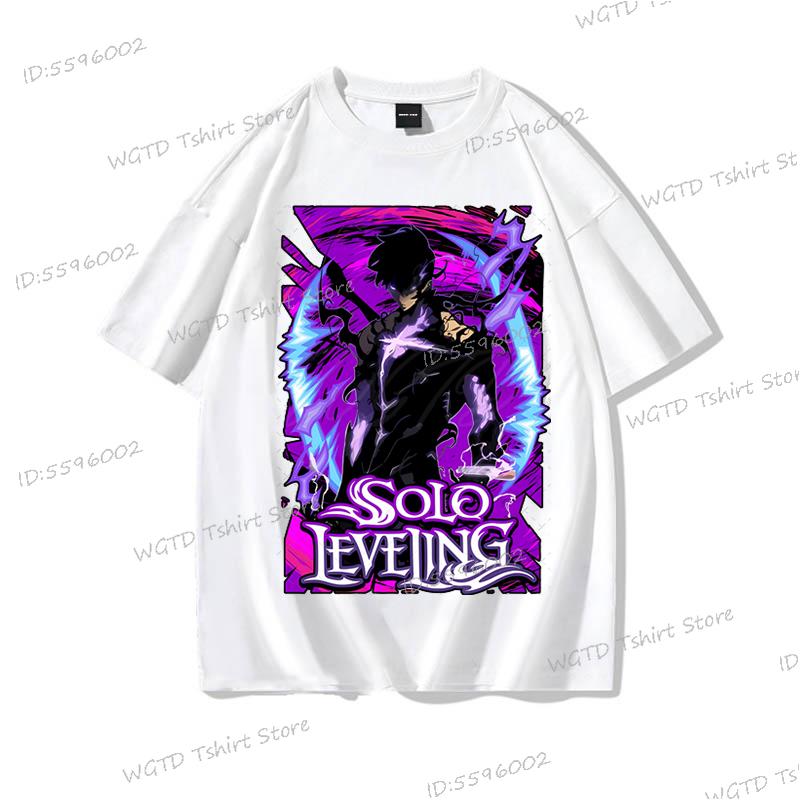 Anime Solo Leveling T Shirt Vintage Sung Jin Woo T-shirts Men Women Cotton Streetwear Short Sleeve Manga Solo Leveling Tops Tees