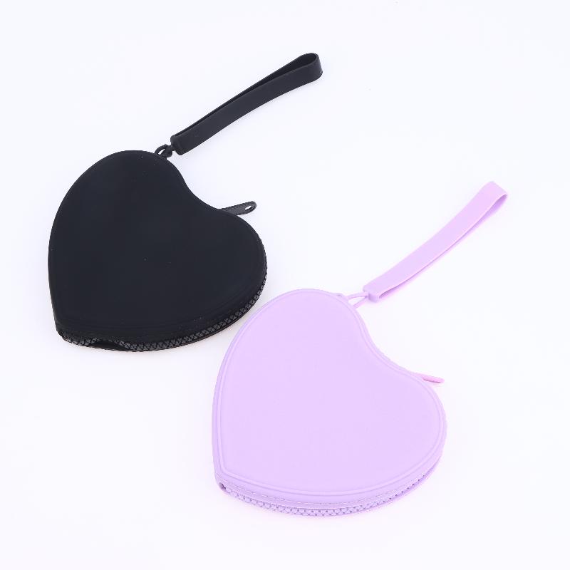 Portable Silicone Coin Purse Waterproof Heart-Shaped Small Wrist Wallet Solid Color Zipper Travel Sundries Storage Bag