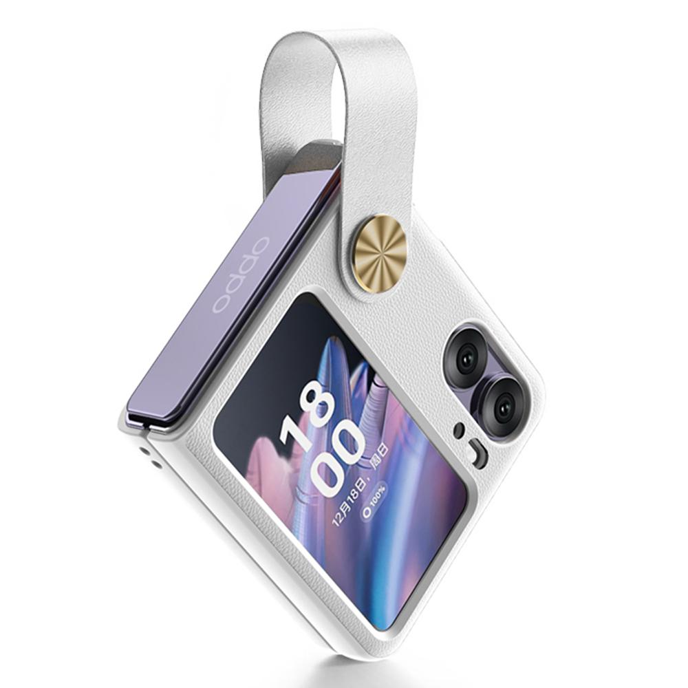 

GKK PU Leather Coated Hard PC Case for Oppo Find N2 Flip 5G Strap Kickstand Anti-Drop Phone Cover White