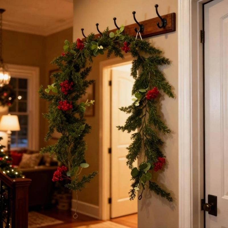 Elegant Plastic Christmas Berries Money Leaf Garlands Reusable Pine Vine Ornament Festival Indoor Decoration