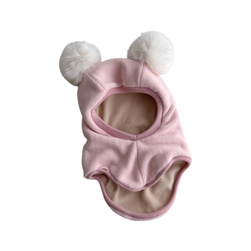

Kids Scarf Earflap Hooded Hat with Pompoms Baby Winter Hat Scarf Beanie Caps Snow Hat Thickened Windproof Hat Scarves розовый