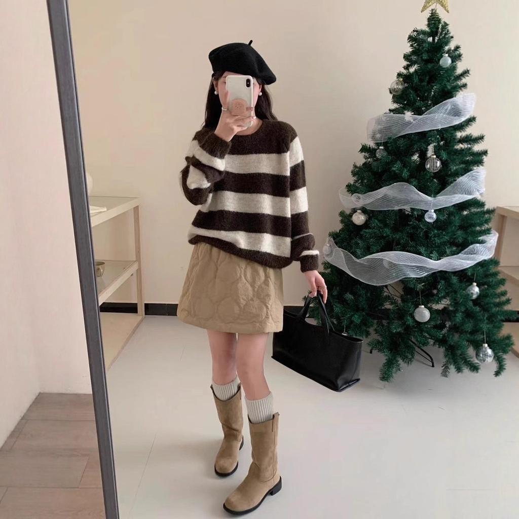 Lazy Wind Autumn and Winter Striped Pullover for Women's Autumn and Winter New Wear Loose Knitted Sweater for Women