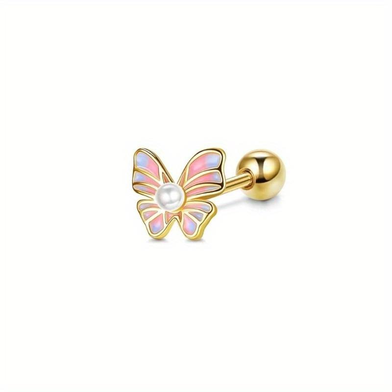 Drperfect 1pc Stainless Steel 16G Cartilage Earrings Stud Hypollergenic Stainless Steel Stud Earrings Butterfly Heart Piercing
