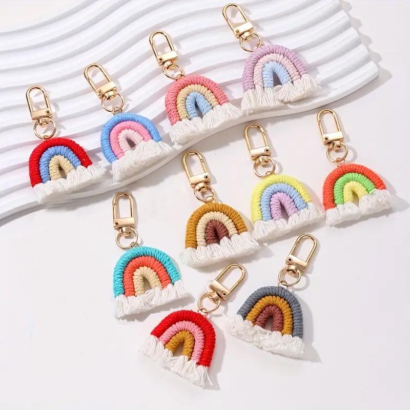 Hand-Woven Rainbow Keychain Pendant