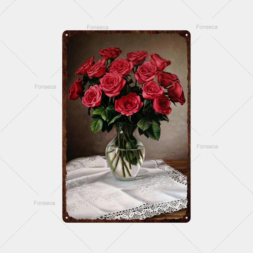 Flower Potted Landscape Metal Sign Vintage Tin Sign Metal Vintage Bar Vintage Wall Decoration Bar Club Man Cave Metal Poster