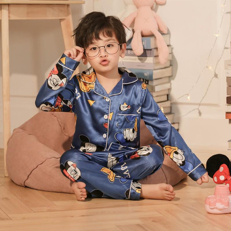 Southeast Asia Kids' Ice Silk Pajamas - Boys' Long Sleeve & Girls' Cardigan Set