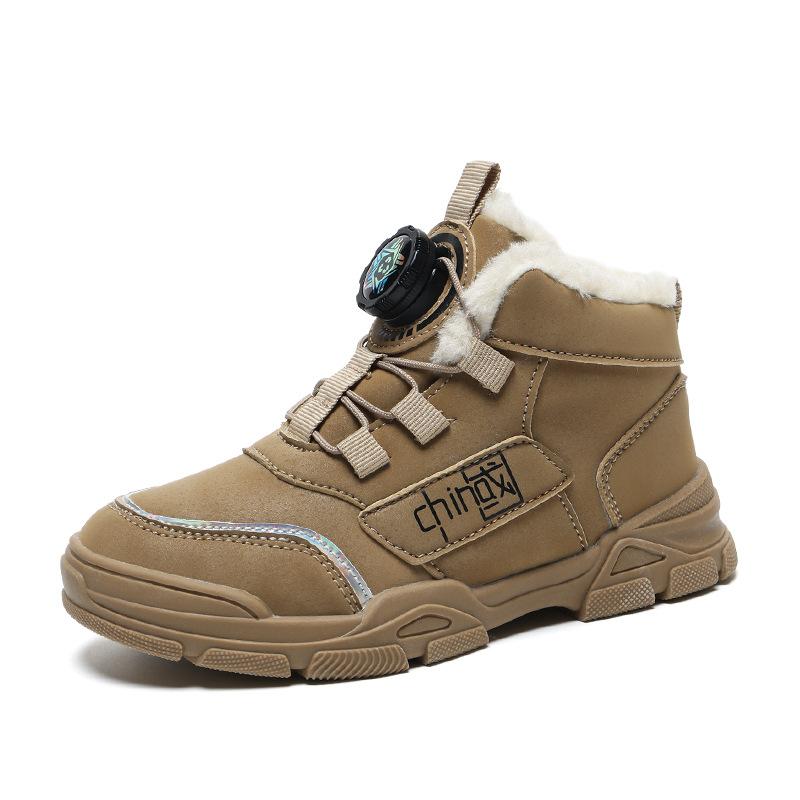 Boys' cotton shoes 2025 winter new velvet thickened button non-slip cotton shoes medium and older children's warm sports shoes