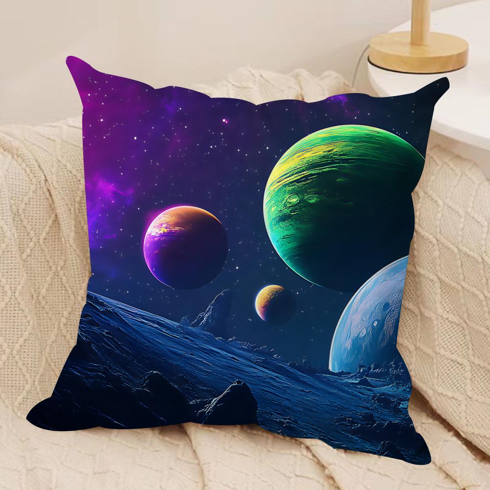 Planet Space Collection Cushion Cover Silky Short Plush Invisible Zipper Dustproof Sofa Pillow Case for Home Decor