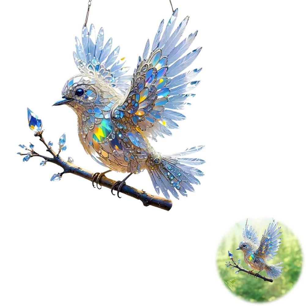 Acrylic Bird Hangings Pendant Sky Stained Bluebirds Suncatchers Window Hanging Bird  Branch