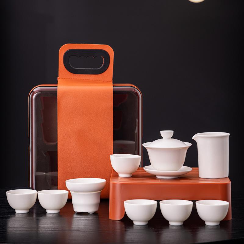 New ceramic Bai Ru kiln Kung Fu travel tea set set, suitable for business enterprises, company events, festivals, and opening gifts
