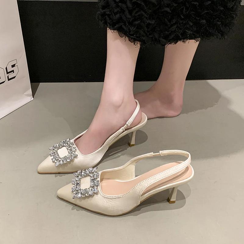 2026 New Fashion High Heel Shoes Women  Pointed Toe Shoes Dresses Sandals Summer Women Elegant Sex Appeal Rhinestone Sandal