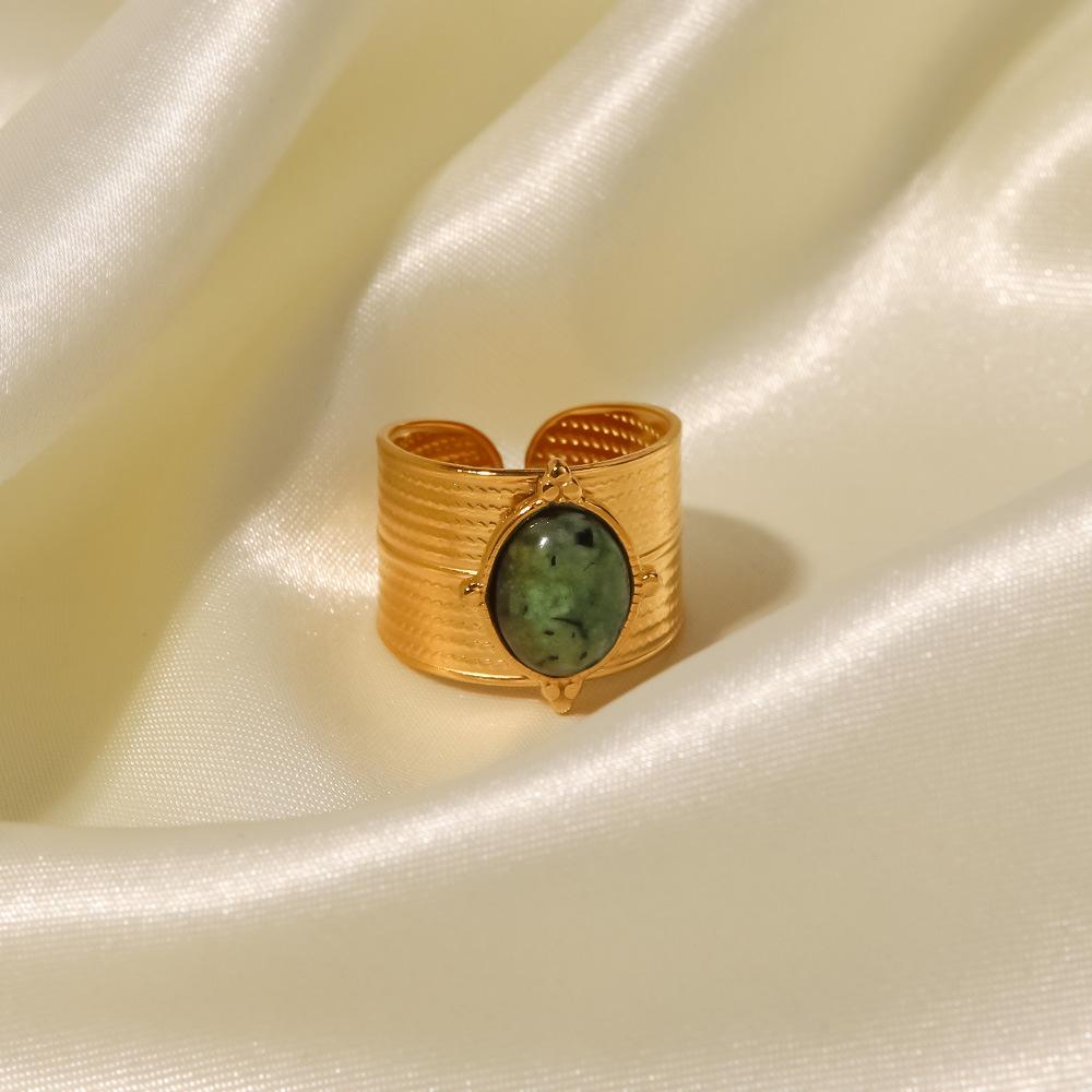 Bague Large Réglable en Acier Inoxydable Plaqué Or 18K avec Pierre pour Homme et Femme - Acier Titane Hip Hop Polyvalent