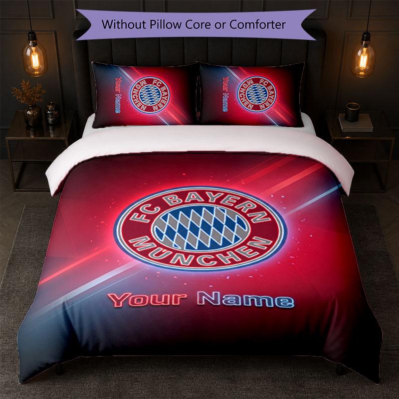 Set Biancheria da Letto Personalizzato Bayern Monaco con Nome Testo 1 Copripiumino+2 Federe Logo Calcio Regalo Personalizzato per Occasioni Speciali Decorazione Camera da Letto