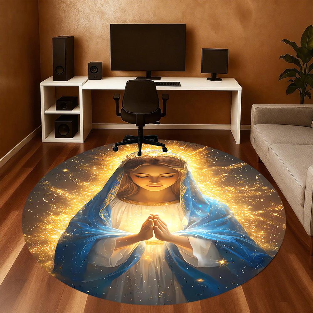 1PC Virgin Mary Halo Light Round Chair mat Area Rug - Non-Slip, Floor Mat for Office, Bedroom, home decor Christmas Gift c0528140