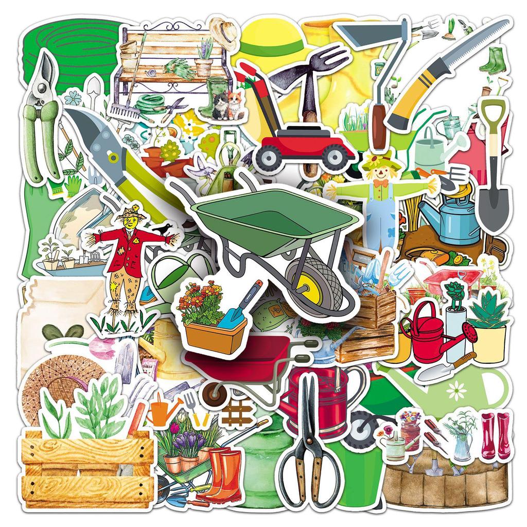 51PCS Garden Tools Cartoon Graffiti Stickers for Personalizing Suitcases, Water Bottles, and Computers
