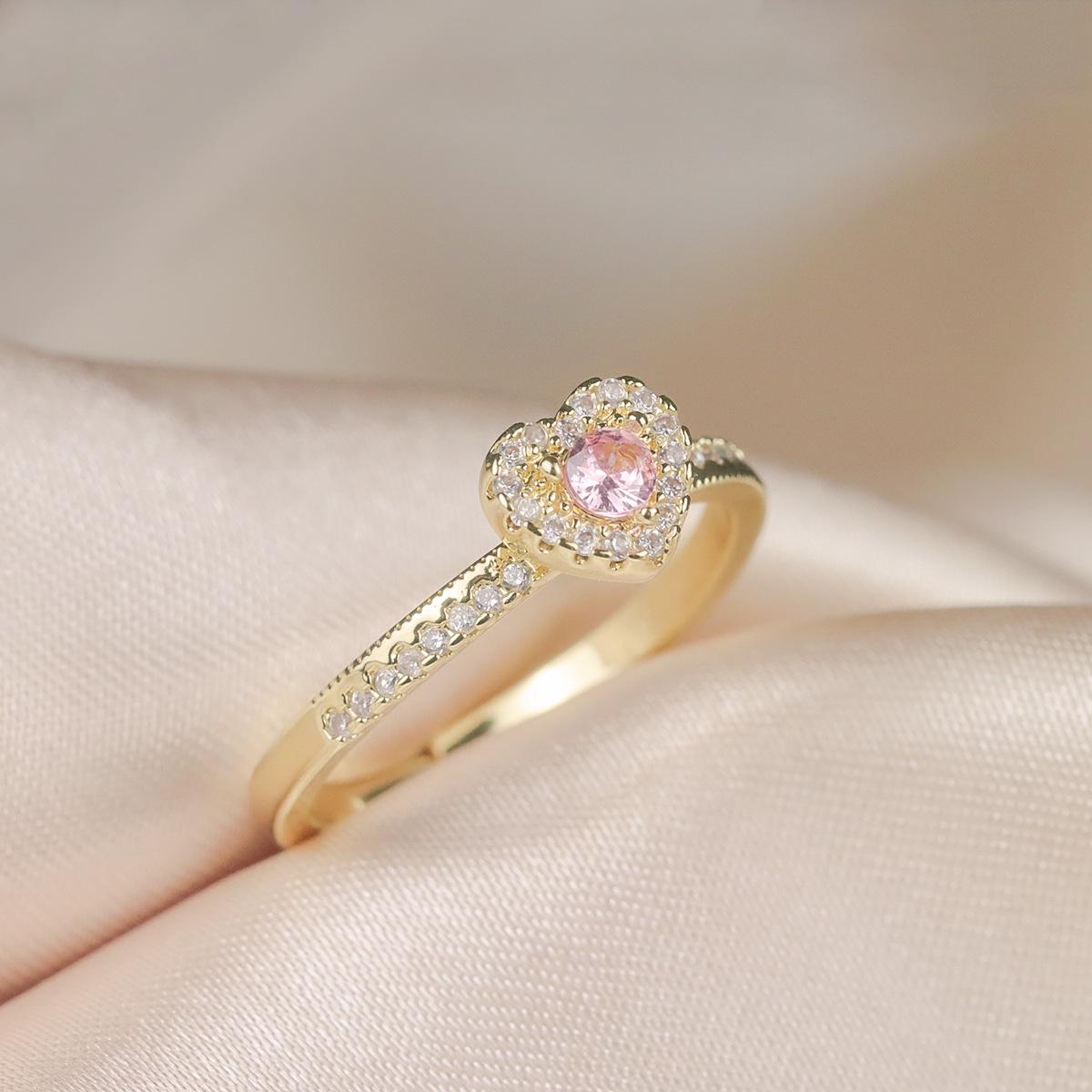 

Elegant Heart Pink Zircon Ring: Adjustable, Versatile Silver & Rose Gold, Cute Copper Inlay Design Adjustable золотий
