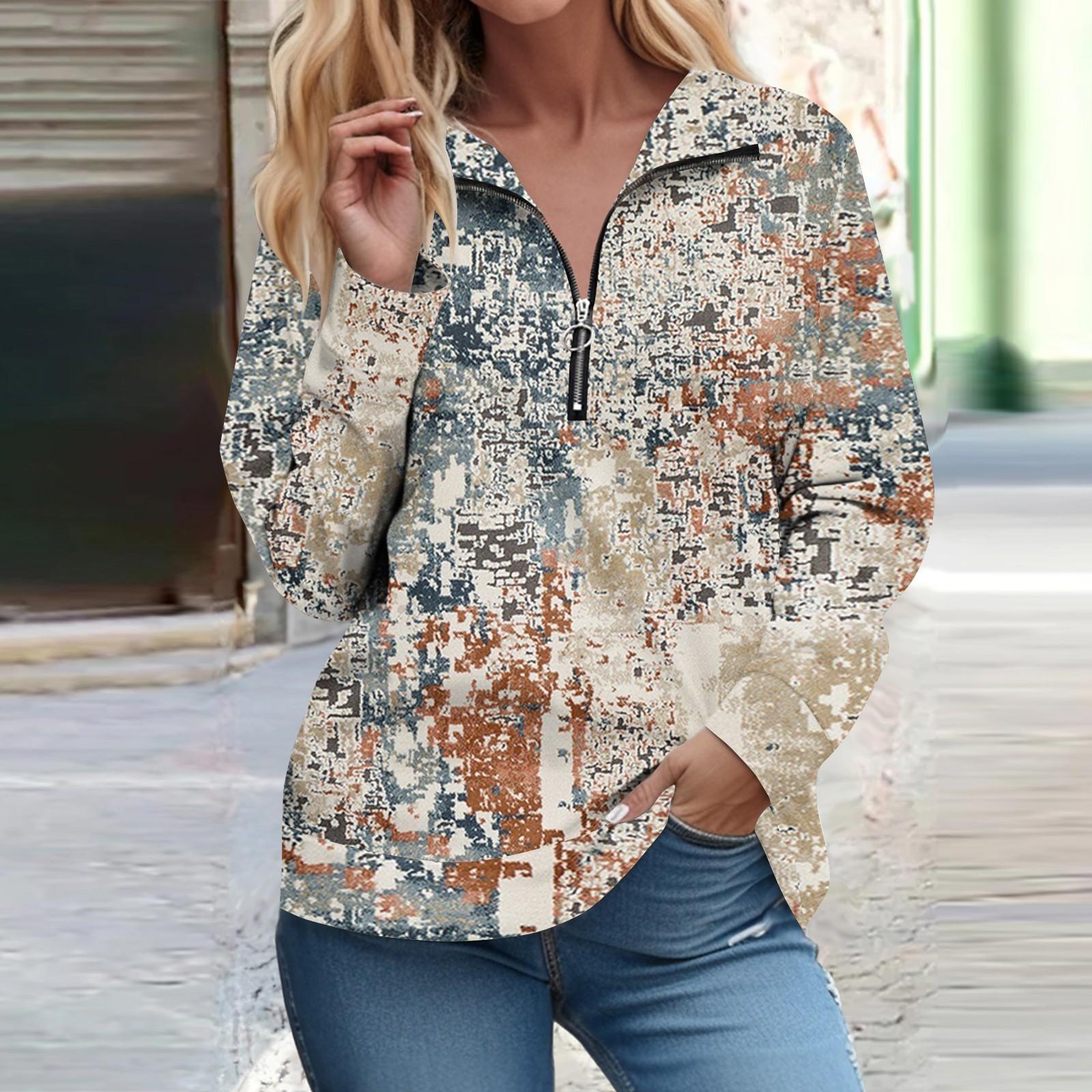 

Рубашки с длинным рукавом на молнии для женщин с принтом, футболки, блузки, повседневные толстовки, топы, пуловеры XXL хаки