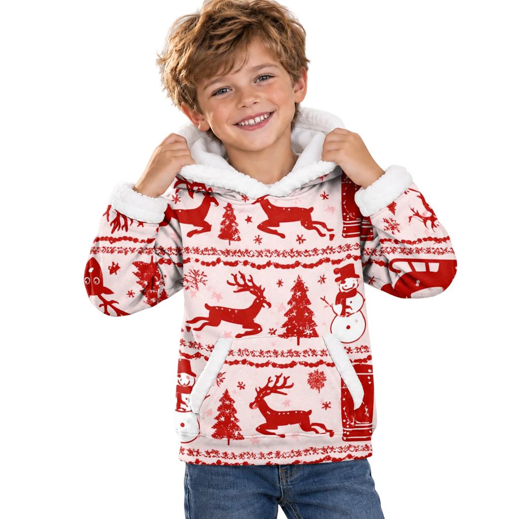 Kids Long Sleeve Christmas Print Casual Fashion Hooded Top